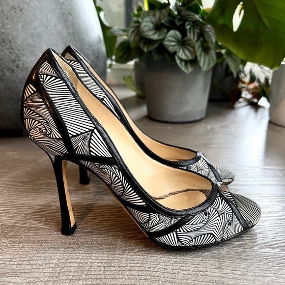 NEW: Jimmy Choo - Open-toe Heels - Black & White Art Deco - 37 EU (7 US) - Picture 4 of 7